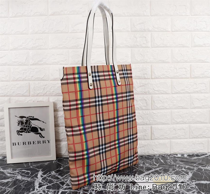BURBERRY巴寶莉 大號棉質帆布購物袋 vitage復古格紋 2131  Bhq1032